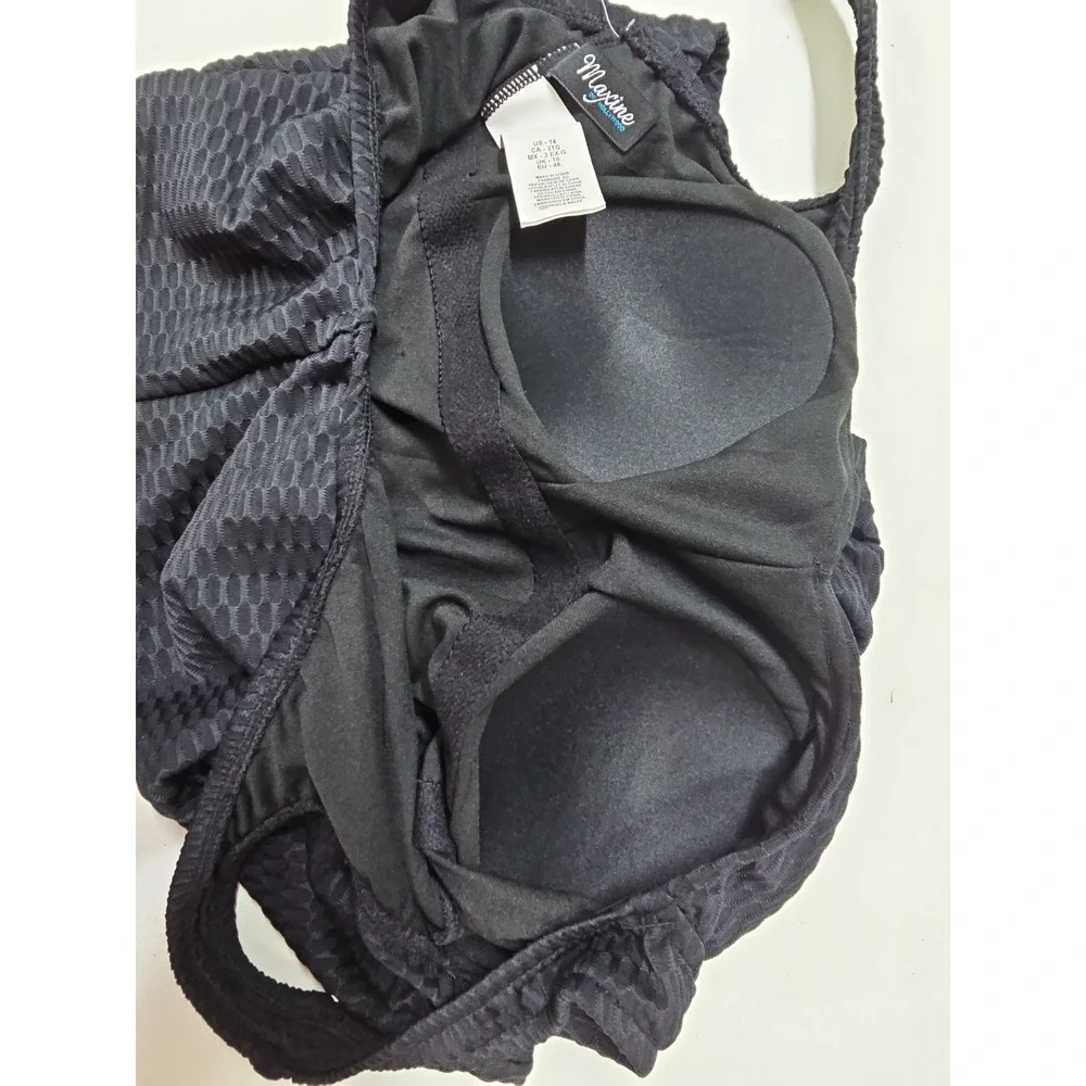 Maxine Of Hollywood Textured Spa Shirred Swimsuit, Girl Leg, Black, Size 14, New